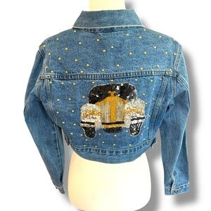 VTG Frederick's of Hollywood Denim Jacket Crop Embellished Studded Automobile M‎